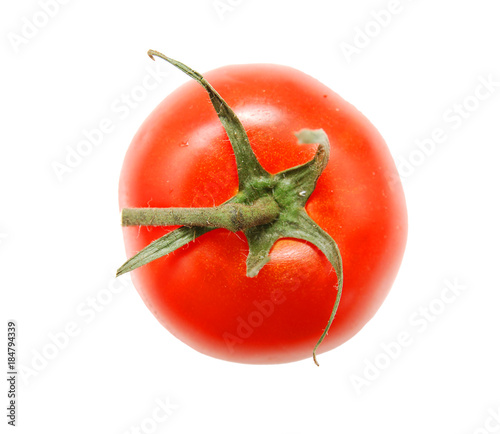 Single ripe tomato isolated on white background