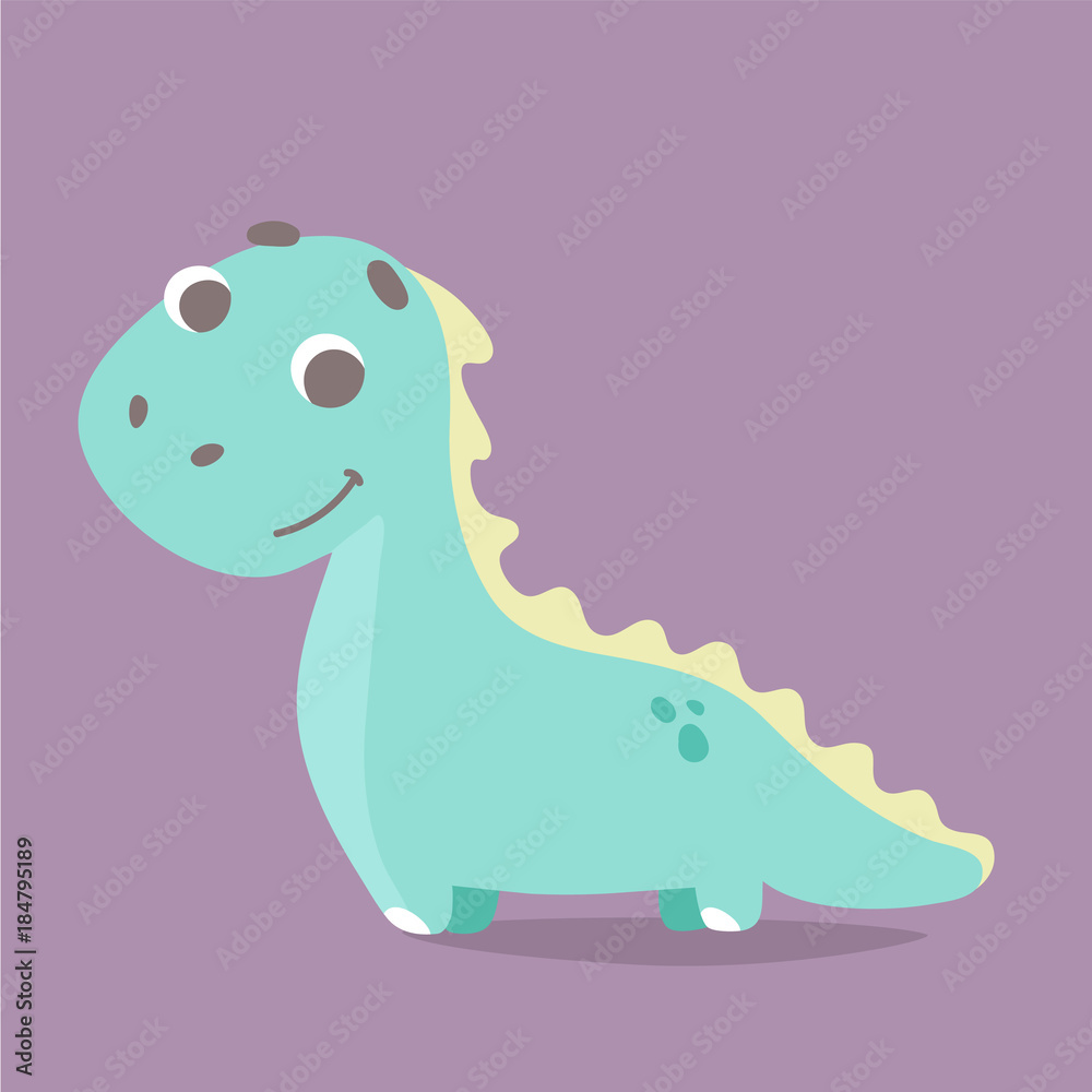 Cute vector dinosaur in flat style. children's illustration of dino, perfect design for cards, t-shirt or apparel print, sticker or patch design