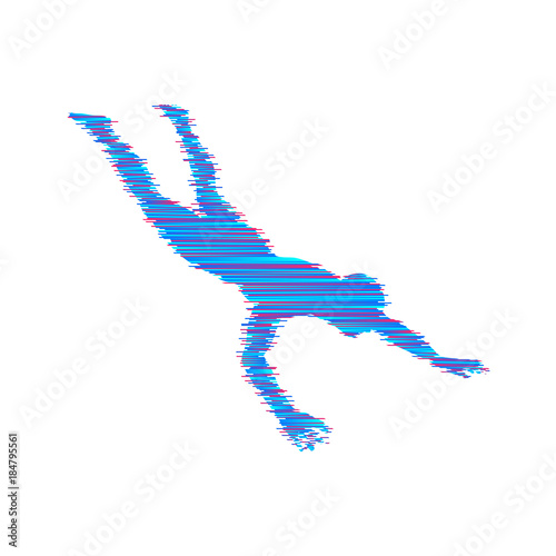 Man falling down. Jumping man. 3D model of man. Element for sport design. Vector illustration.