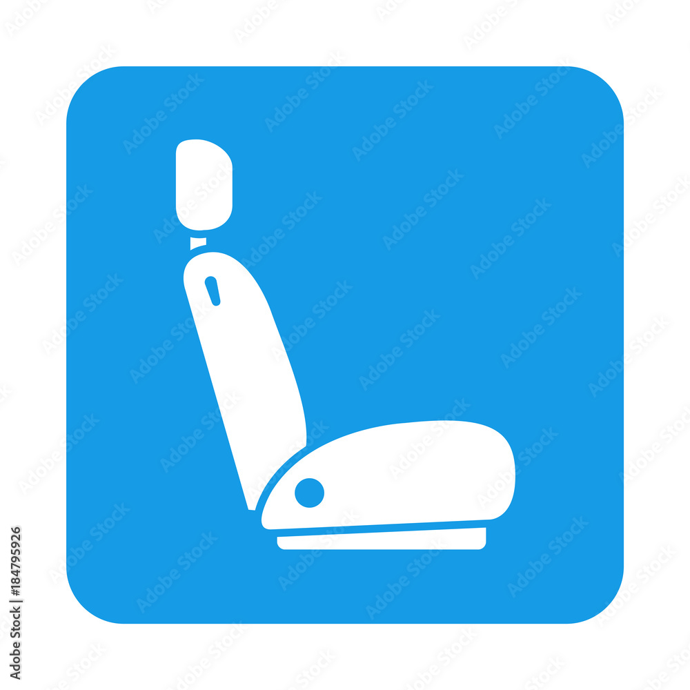 Icono plano asiento coche en cuadrado azul Icono plano asiento coche en cuadrado azul