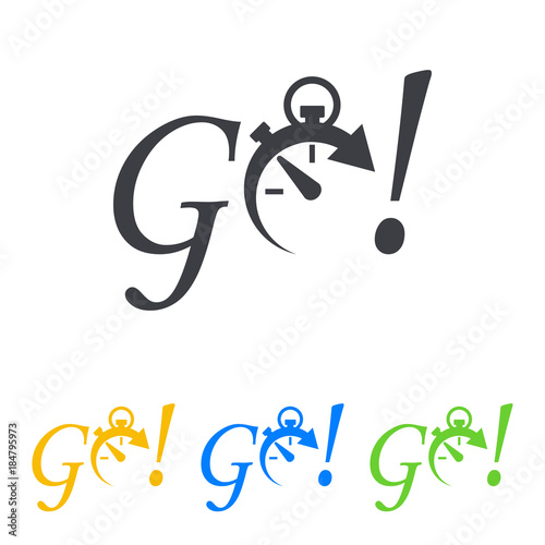 Icono plano GO con cronometro en varios colores