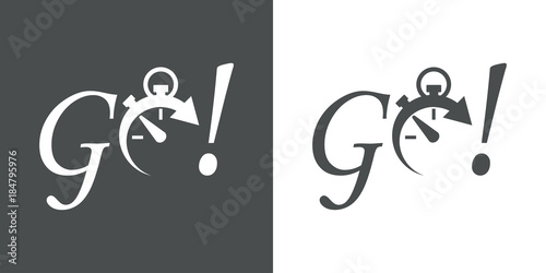 Icono plano GO con cronometro gris y blanco