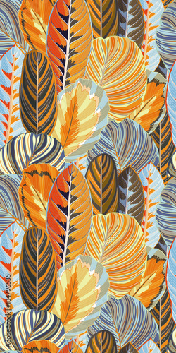 Yellow Orange Jungle Leaf Seamless Vector Pattern