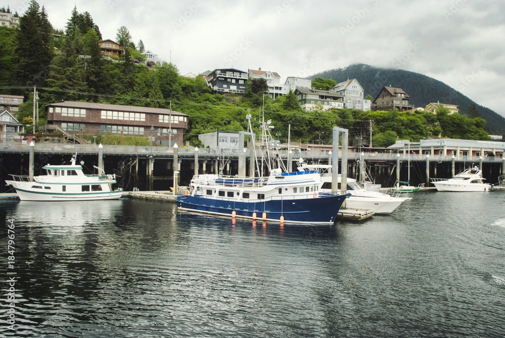 Fishing boats moored at the port of Ketchikan, Alaska Fishing boats moored at the port of Ketchikan, Alaska