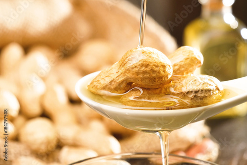 Photography Composition of peanuts serving to make oil, peanut butter