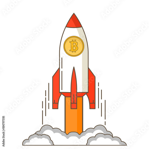 Startup space rocket. Sign of cryptocurrency. Business concept growth of a course bitcoin. Start of the spaceship. In flat style a vector.launch