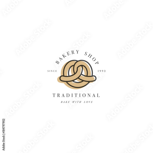 Vector design template and emblem - pretzel bake icon for bakery. Sweet shop.