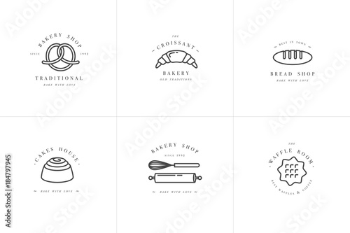 Set vector design templates and emblems - cupcake, donut and bake icon for bakery shop. Sweet shop. © oxygen_8