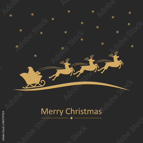 Santa flying in a sleigh with reindeer