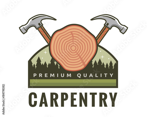 Isolated vintage woodwork carpentry logo badge emblem illustration, suitable for workshop, carpentry, furniture, architecture, craftman, and other industrial bussiness related. 