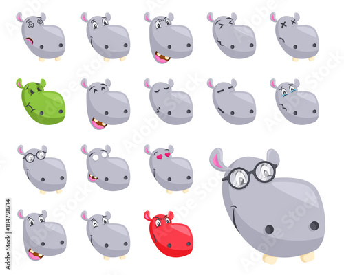 Cute Hippo Face Emoticon Emoji Expression Illustration