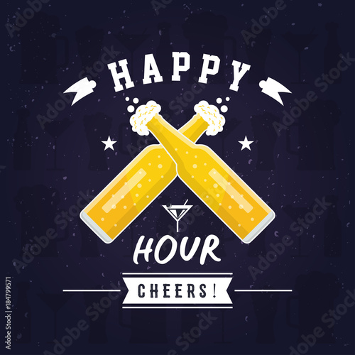 Modern Beer Happy Hour Card Illustration, Suitable For Social Media, Poster, Banner, Festival, Event, And Other Beer Related Occasion