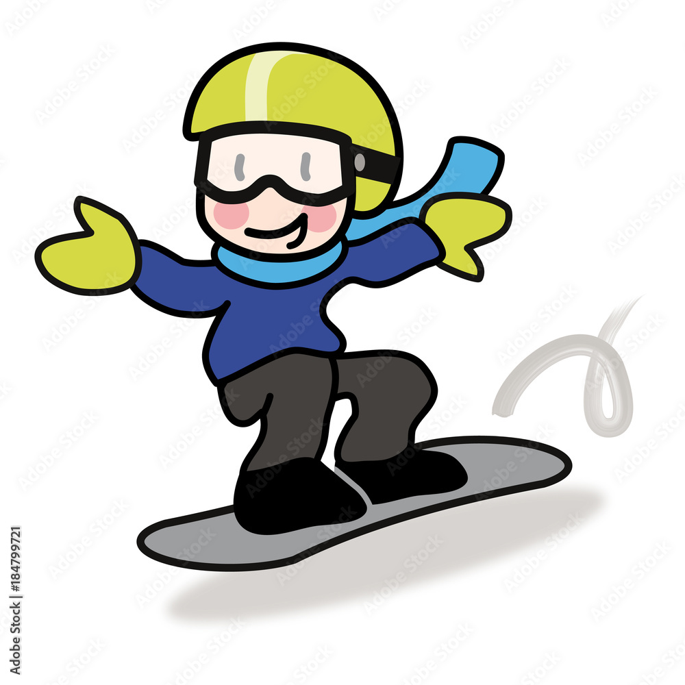 Snowbording. Junge auf Snowboard hat Spaß