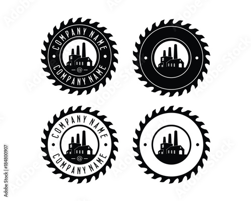Black Circle Saw Blade Commercial building Factory Company Logo Vintage Set