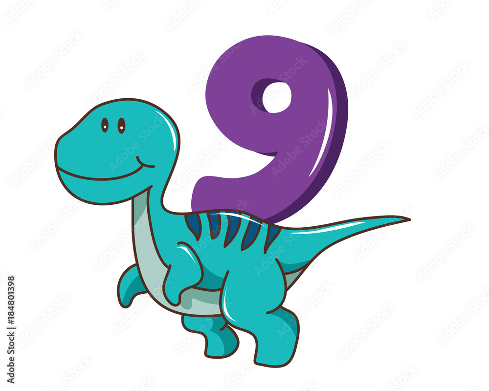 Colorful Cute Baby Velociraptor Dinosaur Illustration With Number, Suitable For Education, Birthday Invitation, Mascot, Event, Baby Clothing, and Other Children Related Occasion
