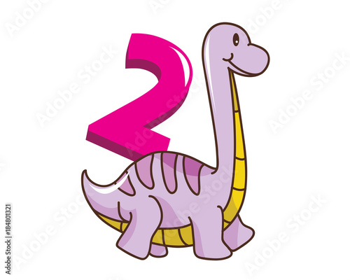 Colorful Cute Baby Brontosaurus Dinosaur Illustration With Number, Suitable For Education, Birthday Invitation, Mascot, Event, Baby Clothing, and Other Children Related Occasion