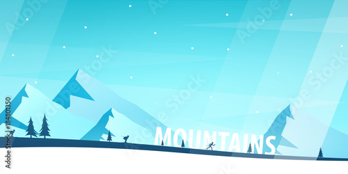 Winter Sport. Ski and Snowboard. Mountain landscape. Vector illustration.