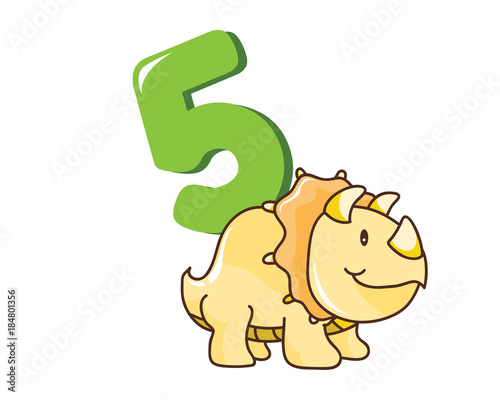 Colorful Cute Baby Triceratops Dinosaur Illustration With Number, Suitable For Education, Birthday Invitation, Mascot, Event, Baby Clothing, and Other Children Related Occasion