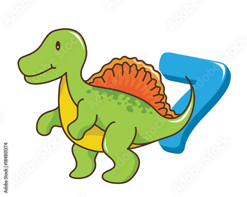 Colorful Cute Baby Spinosaurus Dinosaur Illustration With Number, Suitable For Education, Birthday Invitation, Mascot, Event, Baby Clothing, and Other Children Related Occasion
