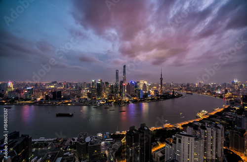 shanghai skyline view at sunset