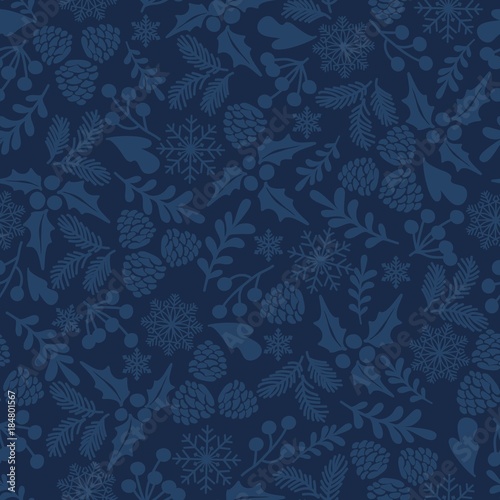 Winter seamless vector pattern with holly berries. Part of Christmas backgrounds collection. Can be used for wallpaper, pattern fills, surface textures,  fabric prints.