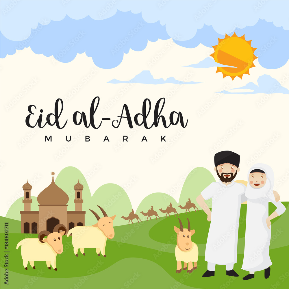 Modern Cute Eid Al-Adha Cartoon Greeting Card