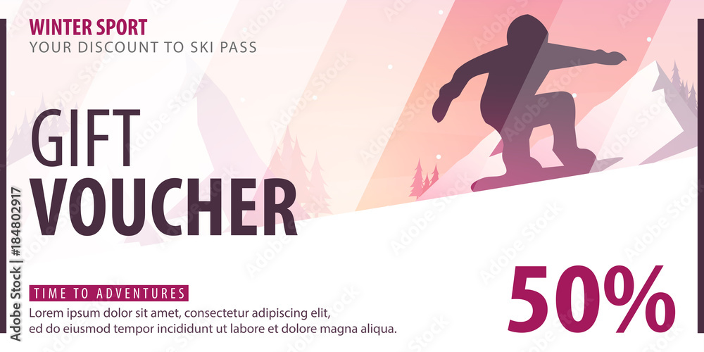 Gift voucher with diagonal lines and a place for the image. Universal flyer template for advertising winter sport. Gift voucher with diagonal lines and a place for the image. Universal flyer template for advertising winter sport.