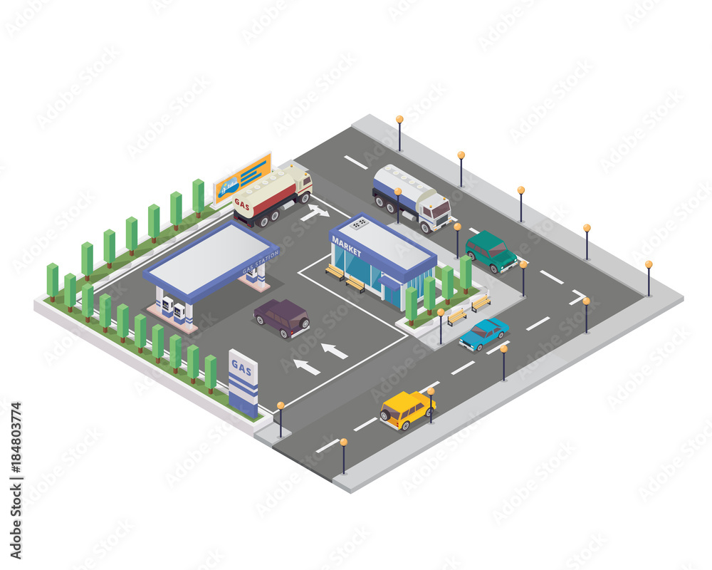 Isolated Isometric Gas Station Illustration, Suitable For Icon, Map, Clip Art, and Game Asset