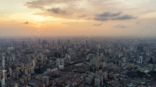 Shanghai skyline view at sunset © jiajun