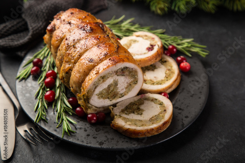 Tableau sur toile stuffed turkey breast roll for Christmas dinner