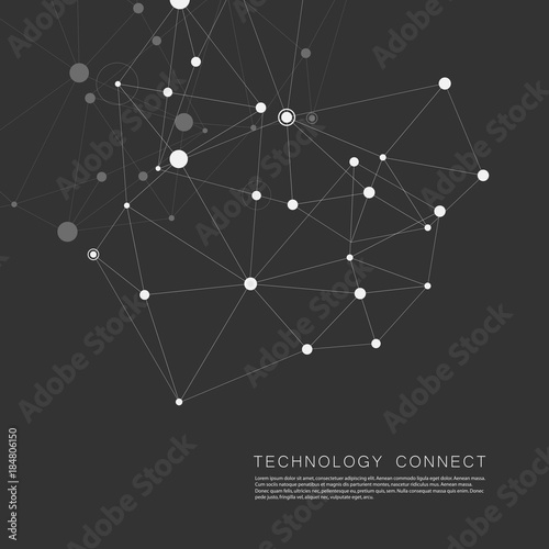 Connection white dots and lines science background