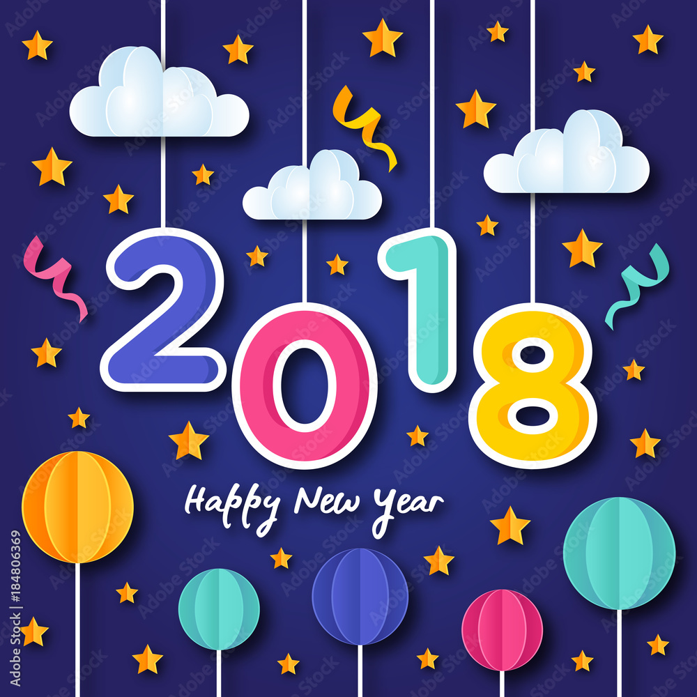 Modern Happy New Year 2018 Card Illustration, Suitable for Greeting Card, Party Invitation, And Social Media Modern Happy New Year 2018 Card Illustration, Suitable for Greeting Card, Party Invitation, And Social Media