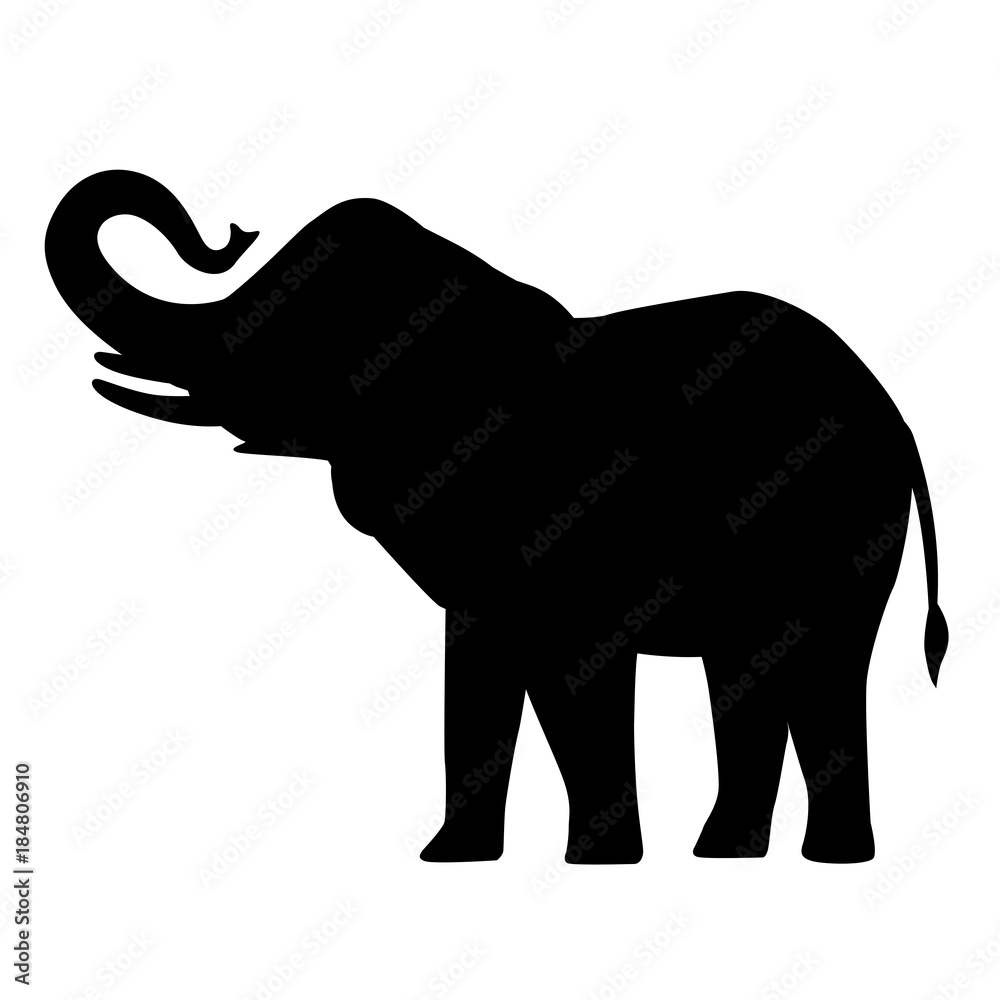 Elephant cartoon silhouette icon forest elephant asian elephant african bush with large ears vector illustration isolated on white Elephant cartoon silhouette icon forest elephant asian elephant african bush with large ears vector illustration isolated on white