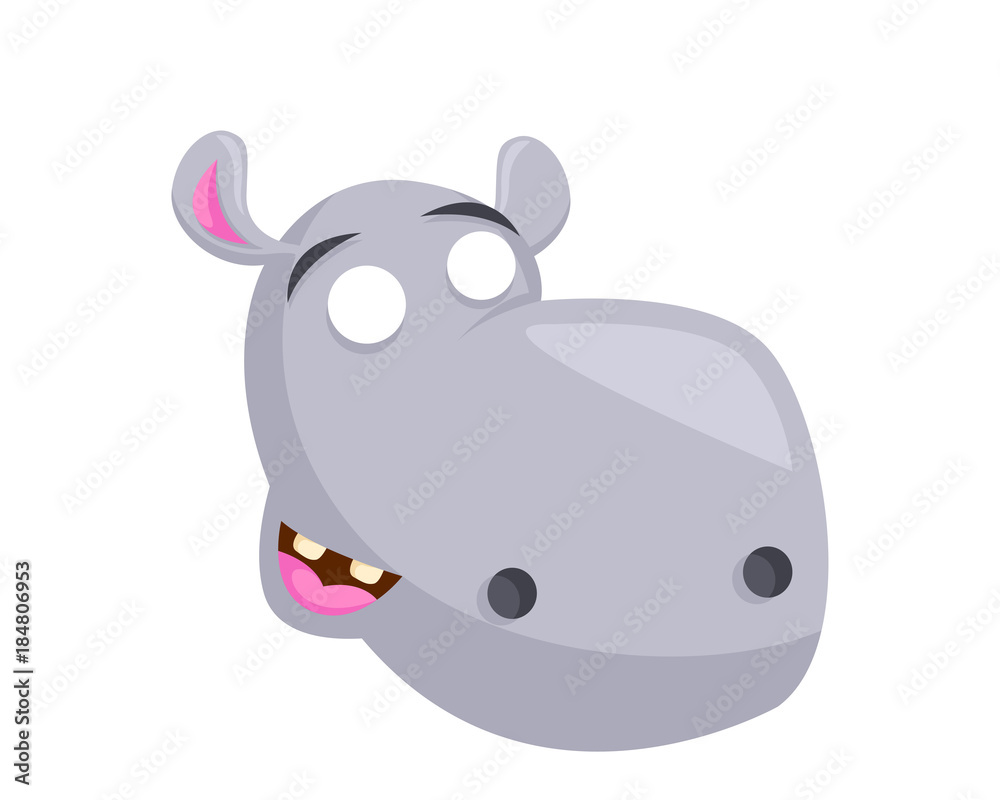 Fototapeta premium Cute Hippo Face Emoticon Emoji Expression Illustration - Surprised