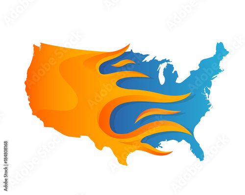 Modern Flaming United States Of America Map Illustration