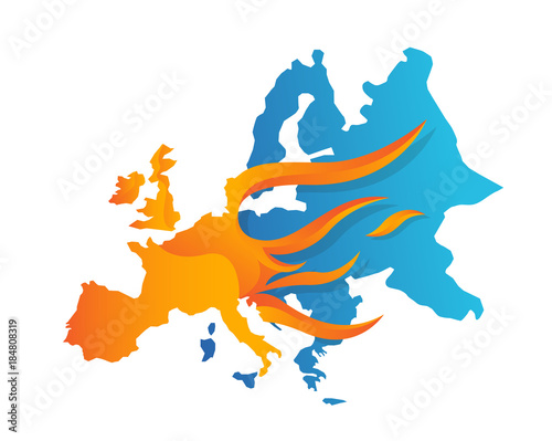 Modern Flaming Europe Map Illustration