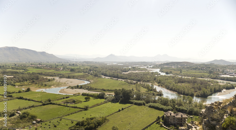 View from the riuns of castle Skoder in albania on river Buna