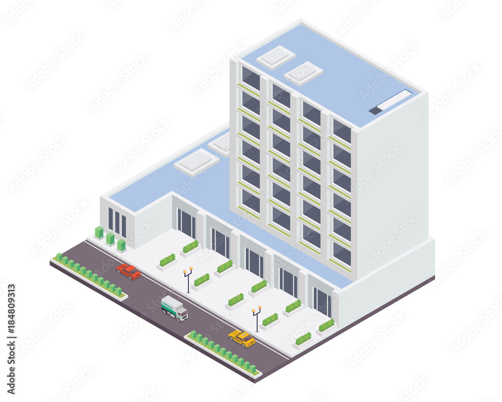 Modern Office Building Illustration in Isometric View, Suitable for Diagrams, Infographics, Illustration, And Other Graphic Related Assets