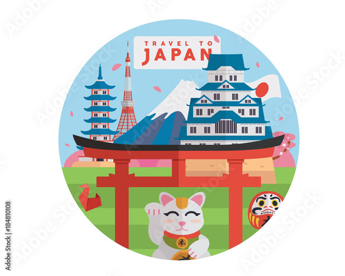 Japanese Famous Tourist Destination Banner Illustration