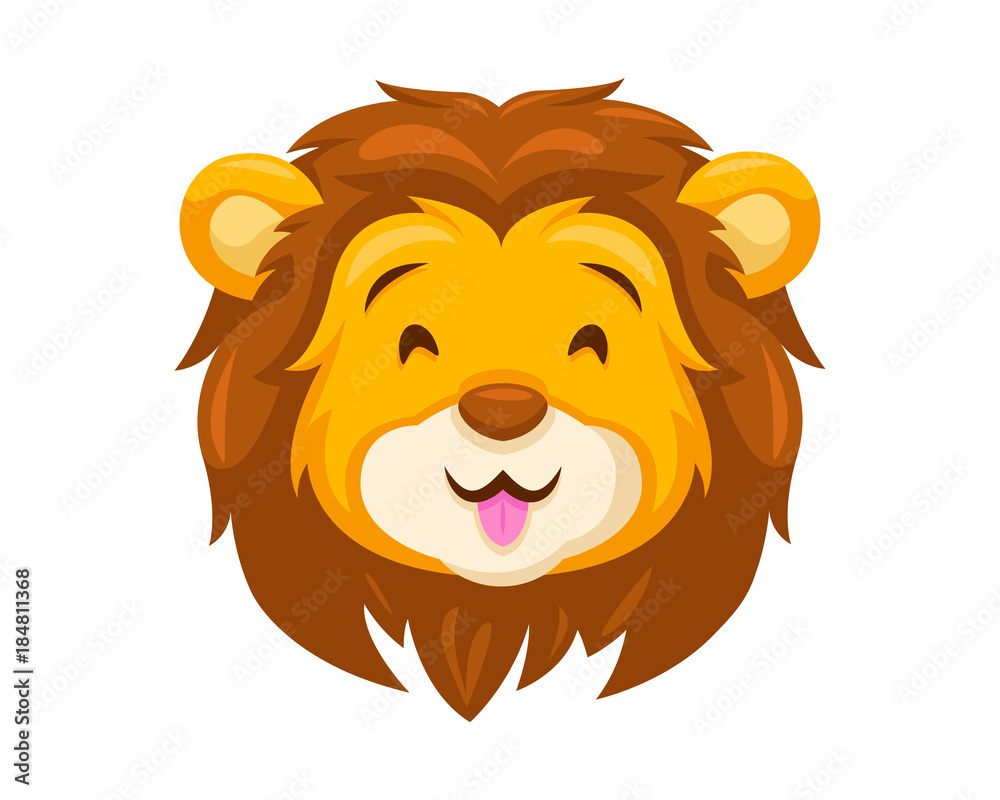 Obraz premium Ładny szczęśliwy lew twarz emotikon ilustracja wyrażenie emoji