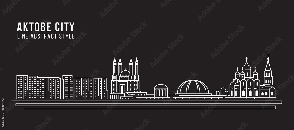 Cityscape Building Line art Vector Illustration design - Aktobe city