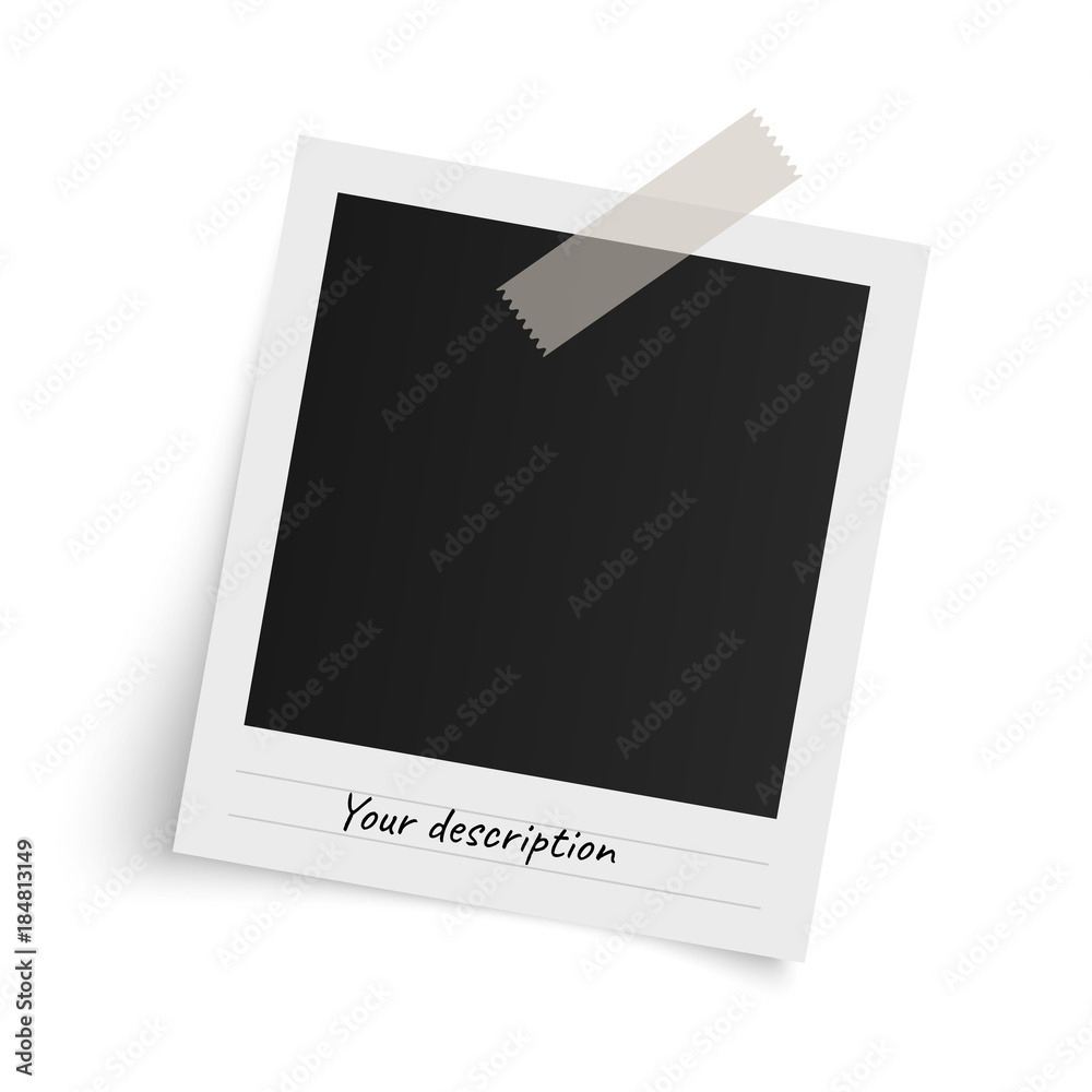 Polaroid photo frame template with shadows on sticky tape on white background. Vector illustration. Polaroid photo frame template with shadows on sticky tape on white background. Vector illustration.