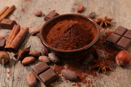 cocoa powder with cocoa bean and spices