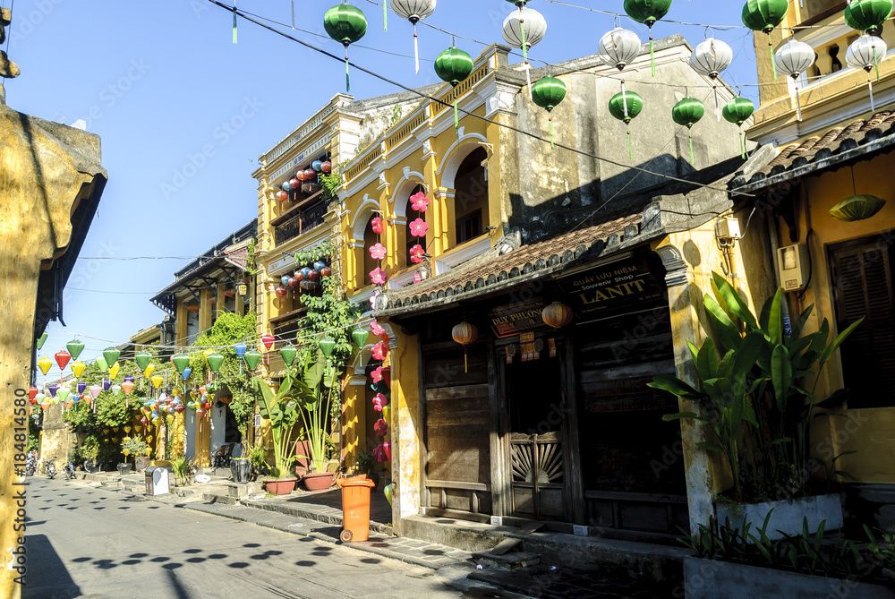 scenes of the street of the city of Hoi An in Vietnam.