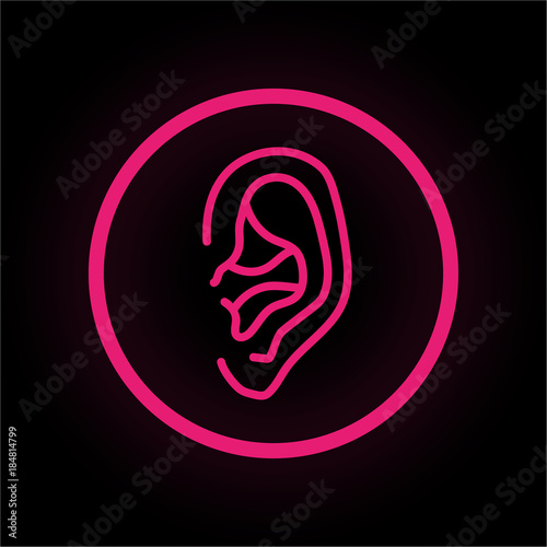 Neon Button rund - Ohr - Gehör