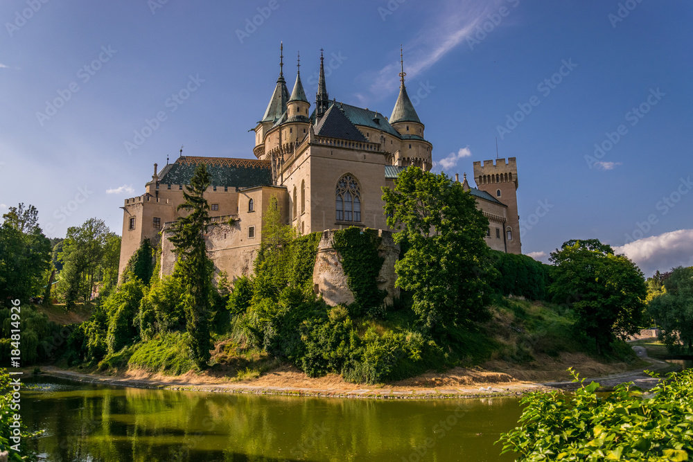 Bojnice castle with clear sky at the sunset