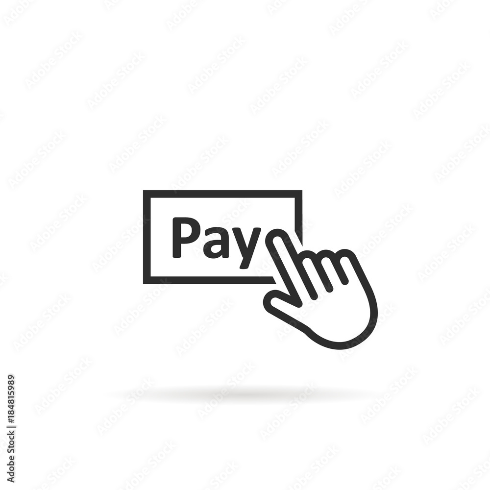 black thin line finger presses on pay button black thin line finger presses on pay button