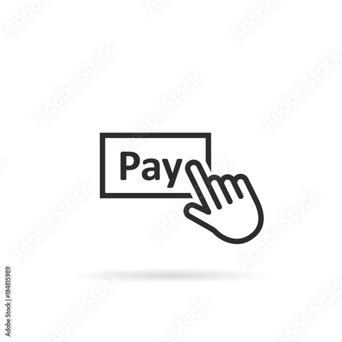 black thin line finger presses on pay button