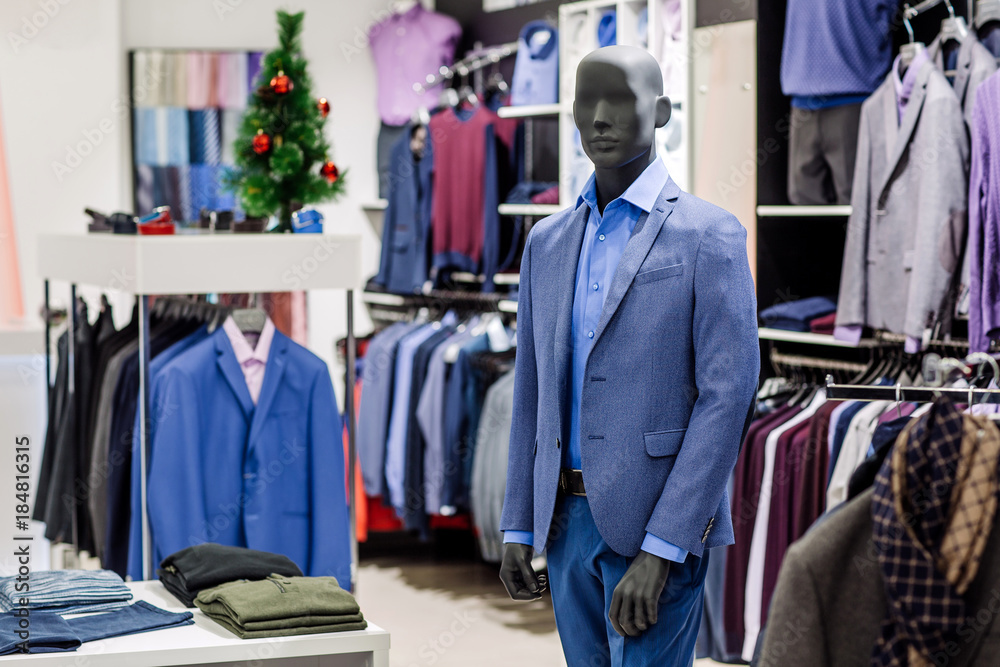 men's suit and shirt on a mannequin shopping retail store. shop and sale concept