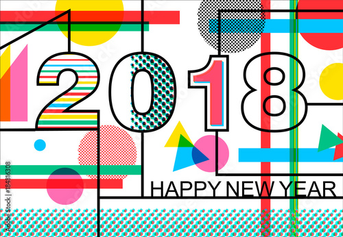 Happy New Year 2018 geometric color greeting card